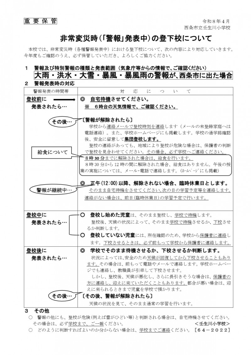 ☆非常変災(警報発表)時の対応８年度